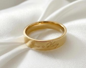 Jesus is King Gold Ring Band, 316L Surgical Grade Stainless Steel Jewelry, Christian Affirmations, Positive Reminder, Catholic Gift