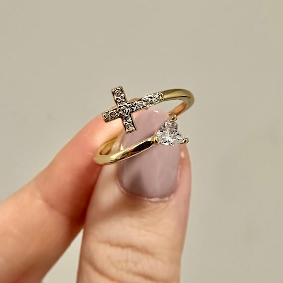 God is Love Ring Catholic Gift for Mom Gift for Daughter Cz Heart Ring Gold Cross Rings Christian Jewelry Dainty Gold Ring Etsy Canada