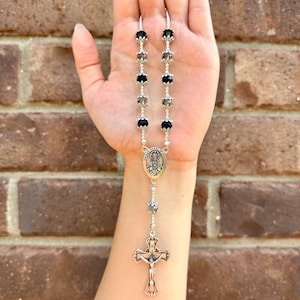 Jet Black Diamond Crystal Car Rosary, Guardian Angel, Auto Protection, Christian Gift, Gifts for Him, Sacred Heart of Jesus, Birthday Gift