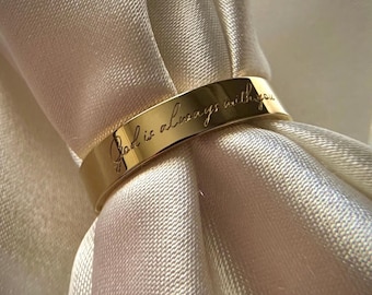 God is Always With You Thin Ring Band, 316L Surgical Grade Stainless Steel Jewelry, Christian Affirmations, Positive Reminder, Catholic Gift