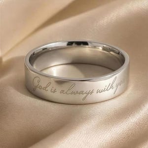 God is Always With You Thin Silver Ring Band, 316L Surgical Grade Stainless Steel, Christian Affirmations, Positive Reminder, Catholic Gift