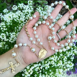 Timeless Wedding Swarovski White Pearl Rosary, Gift for Confirmation, Christening Gifts, Bridal Gift, Gift for Mom, Gold Italian Parts