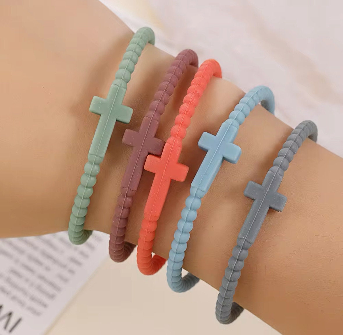 10er Set Silikon Armbänder Mit Kreuz – Christliche Armbänder Für Frauen, Männer, Teenager | Elastisch, 20 Cm