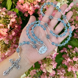 Aquamarine March Birthstone Crystal Rosary, Religious Gift, First Holy Communion Gift, Baptism Gift for baby, Something Blue Wedding Rosary