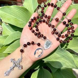 Red Tiger Eye Rosary, Designer Quality, Personalized Catholic Gift, Christian Gifts for Her, Memorial Keepsake Rosary, Silver Guardian Angel
