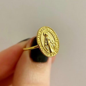 Golden Virgin Mary Adjustable Ring 100% 925 Sterling Gold Plated | High Quality Catholic Jewelry Miraculous Mother