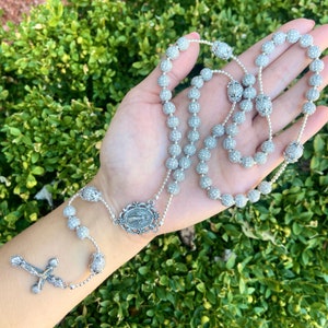 Diamond CZ Pave Ball Silver Rosary, Bridal Bouquet, Christian Wedding Gifts, Bridal Gift, Christening Baby Gift, Baptism, Confirmation Gift