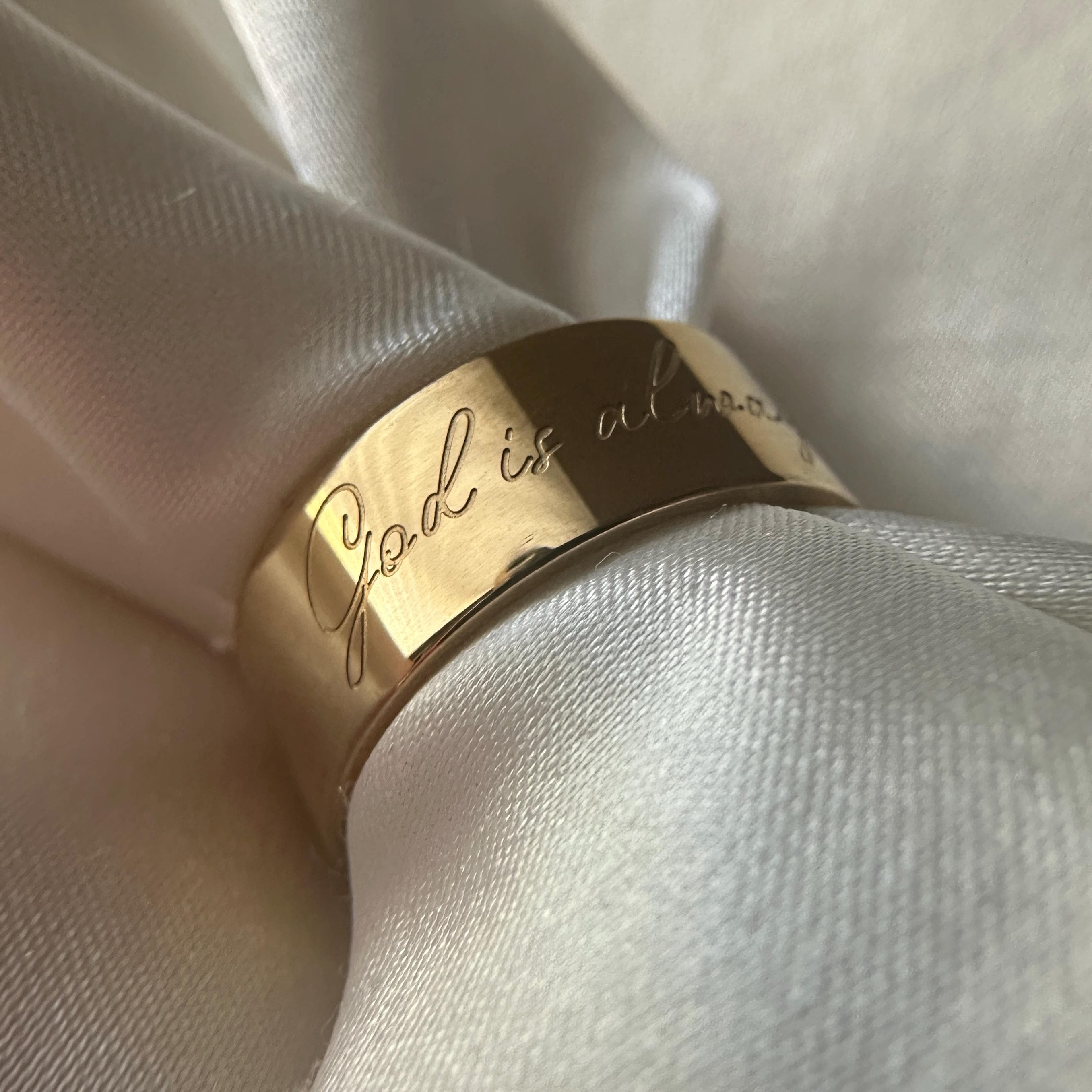 God is Always With You Ring, Thick Gold Band, 316L Surgical Grade Stainless Steel Jewelry, Christian Affirmations, Positive Reminder