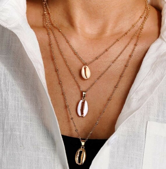 Bohemia Joyería Collar de Declaración Gargantilla Boho multicapa de cadena Colgante De Concha