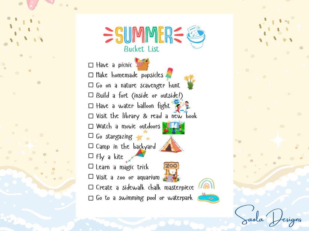 Summer Bucket List for Kids, Summer Break Activities, Vacation Planning ...