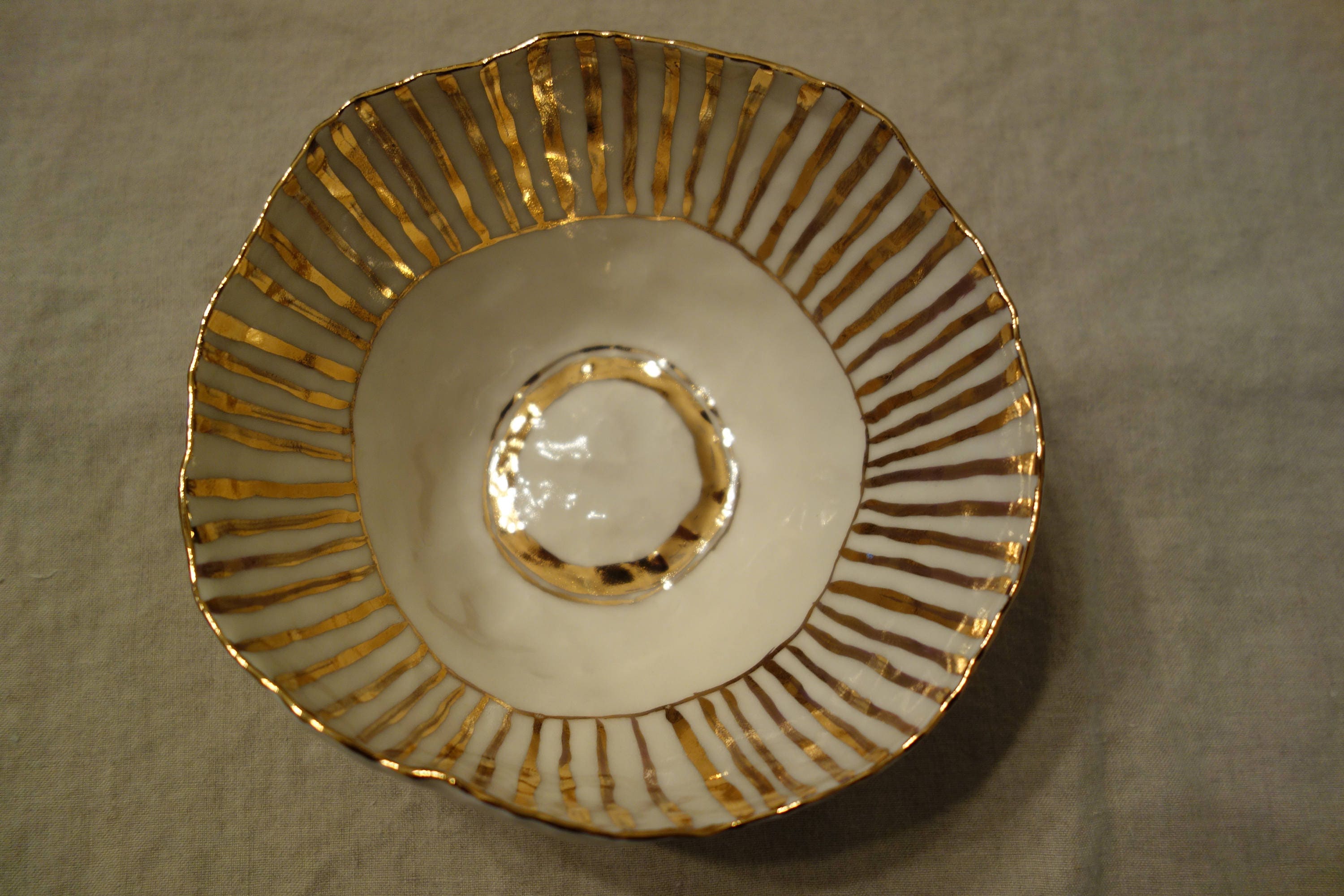 Salad Bowl in Gold Stripe Extra large Etsy