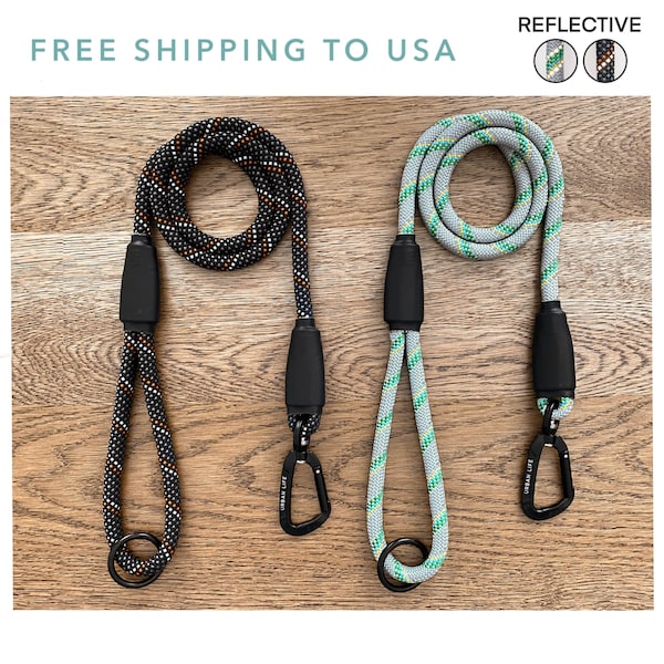 URBAN LIFE Reflective rope dog leash with carabiner, pet leash for small and big dogs, soft and durable, climbing rope