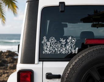 Wildflower Car Decal, Boho Plant Lover Gift, Vinyl Sticker