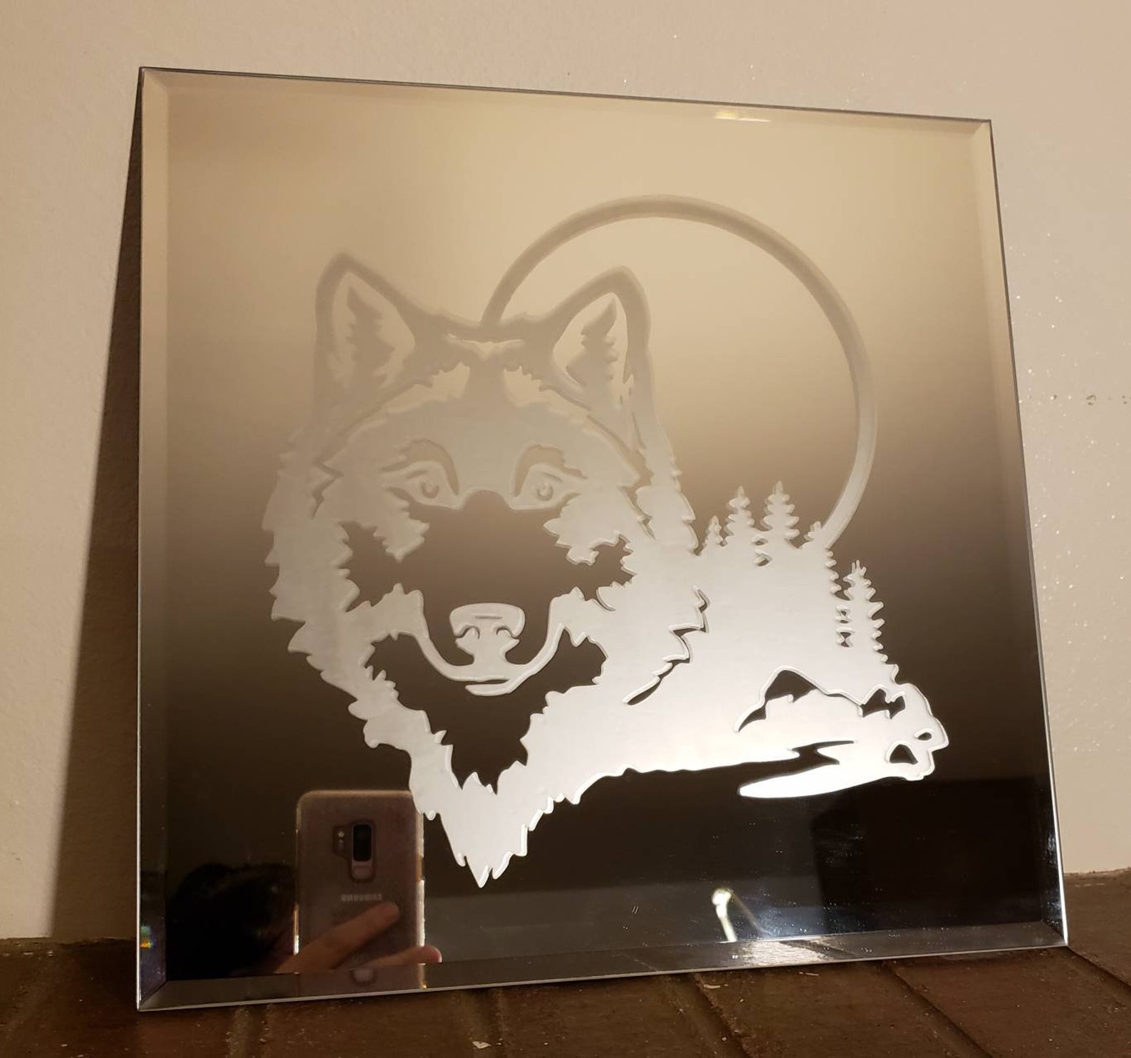 Etched Mirror Wolf in Mountains With Moon. Home Decor Mirror Etsy