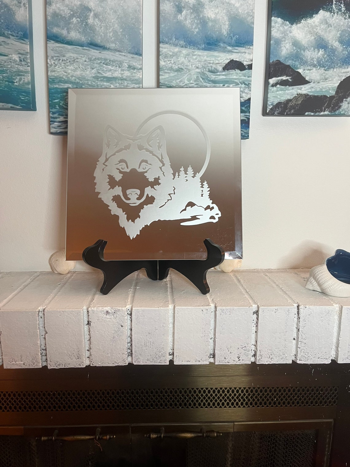 Etched Mirror Wolf in Mountains With Moon. Home Decor Mirror Etsy