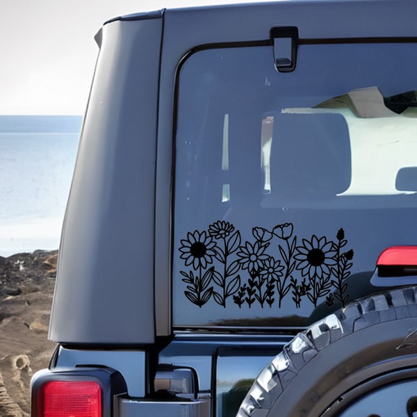 Wildflower Decal, Boho Car Decal, Car Stickers, Gift for Plant Lovers, Vinyl decals, Car decal, Wildflower Laptop Sticker, Plant Lover Decal