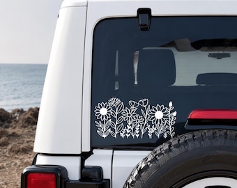 Boho Wildflower Car Decal – Vinyl Plant Sticker for Laptop
