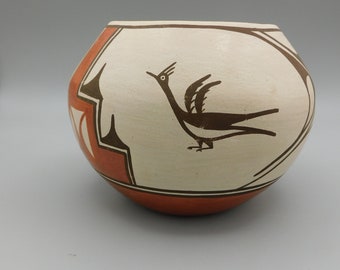 Polychrome Zia Pottery Vase with Bird Design