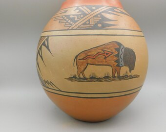 Lela Gutierrez & Van Gutierrez Santa Clara Polychrome vase with Bison