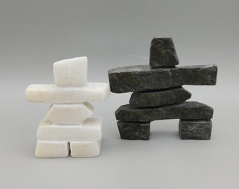 Two Inukshuk Stone carved Inuit figures