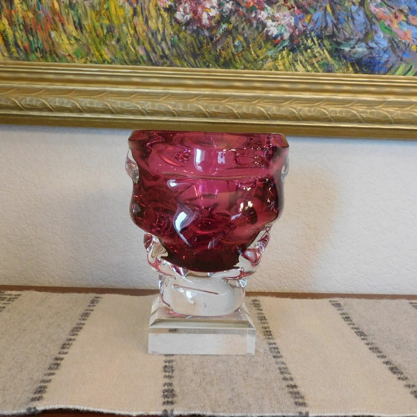 Bohemian Biomorphic Art glass Cranberry vase Josef Hospodka