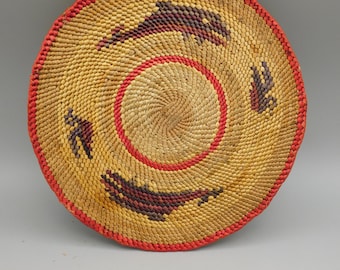 Makah Nootka Round Flat basket with whale design