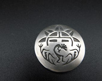 Hopi Sterling Silver Overlay Kokopelli kachina Brooch