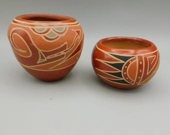 Two Pueblo Pottery Red vases one marked Marie