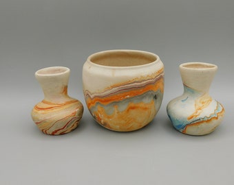 Three Lovely Nemadji Pottery Vases with scenic design