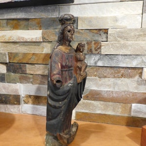 Early Carved Spanish Mexican 18th Century Santos with Child Old Mexico