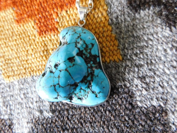 Vintage Large turquoise Necklace with chain