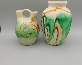 Two Nemadji Pottery Vases one wedding vase and one larger scenic