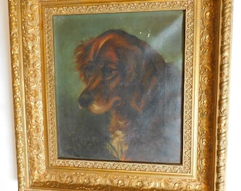 Antique Golden retriever Oil on Canvas 1888 LJ Lake artist