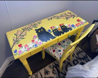 Maud Lewis inspired Three Cats desk