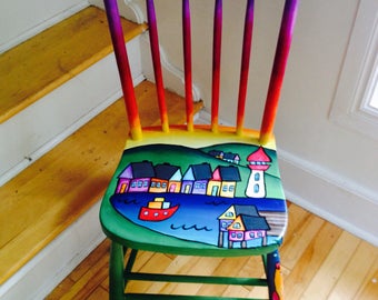 Nova Scotia fishing village hand-painted chair!