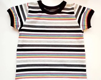 Rainbow Monochrome Ringer Tee, Toddler Shirt, Baby T-shirt, Kids Stripe Top