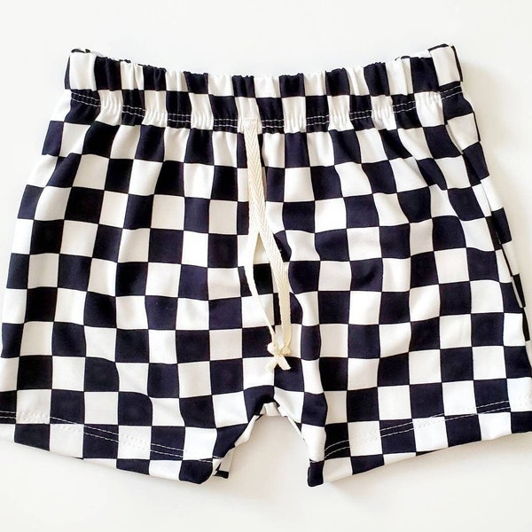 Checker Shorts, Baby, Toddler, Kids, Everyday Play Shorts, Black and White Checkered