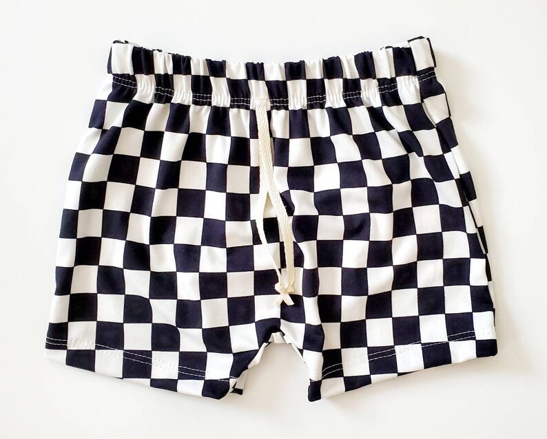 Checker Shorts, Baby, Toddler, Kids, Everyday Play Shorts, Black and White Checkered image 1