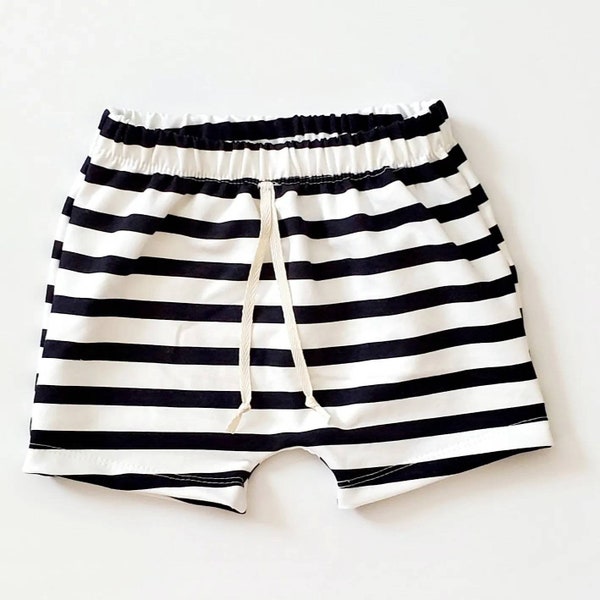 Black and White Stripe Shorts, Baby, Toddler, Kids, Everyday Play Shorts