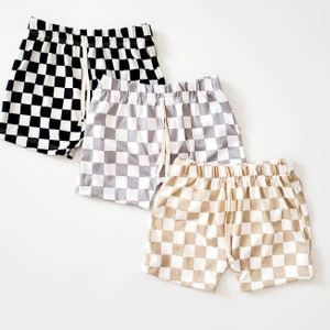 Checker Shorts, Baby, Toddler, Kids, Everyday Play Shorts, Black and White Checkered