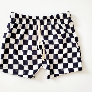 Checker Shorts, Baby, Toddler, Kids, Everyday Play Shorts, Black and White Checkered image 3