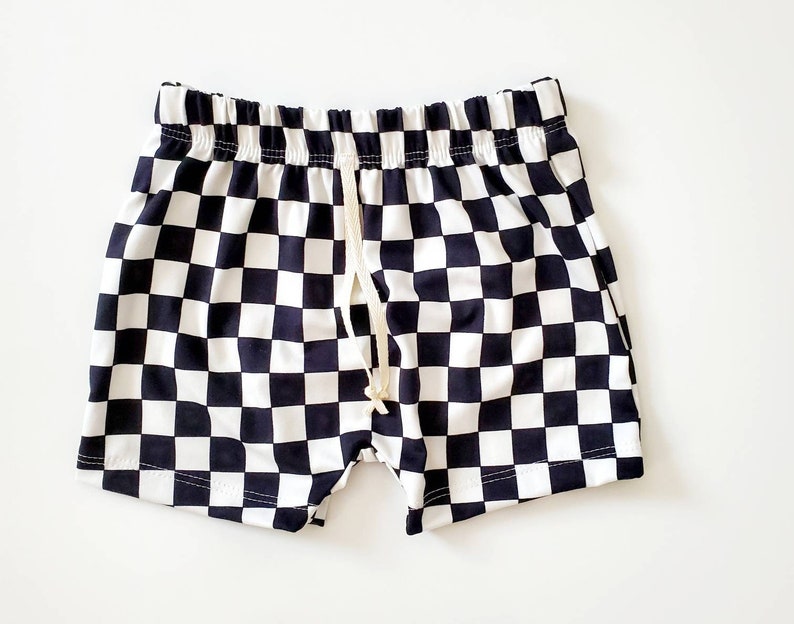 Checker Shorts, Baby, Toddler, Kids, Everyday Play Shorts, Black and White Checkered image 3