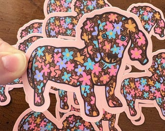 Teckelsticker: Bloemensticker voor een teckel