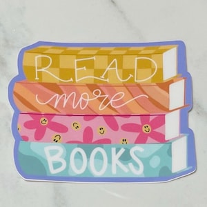 Leer más libros coloridos vibrantes lector feliz pegatina linda calcomanía libro