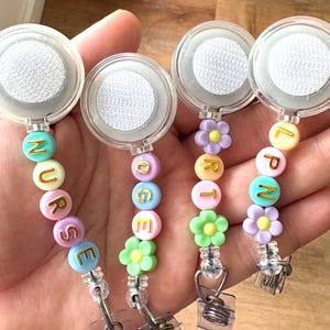 Custom Beaded Letter Badge Reel: Teacher, Vet, Healthcare ID Holder