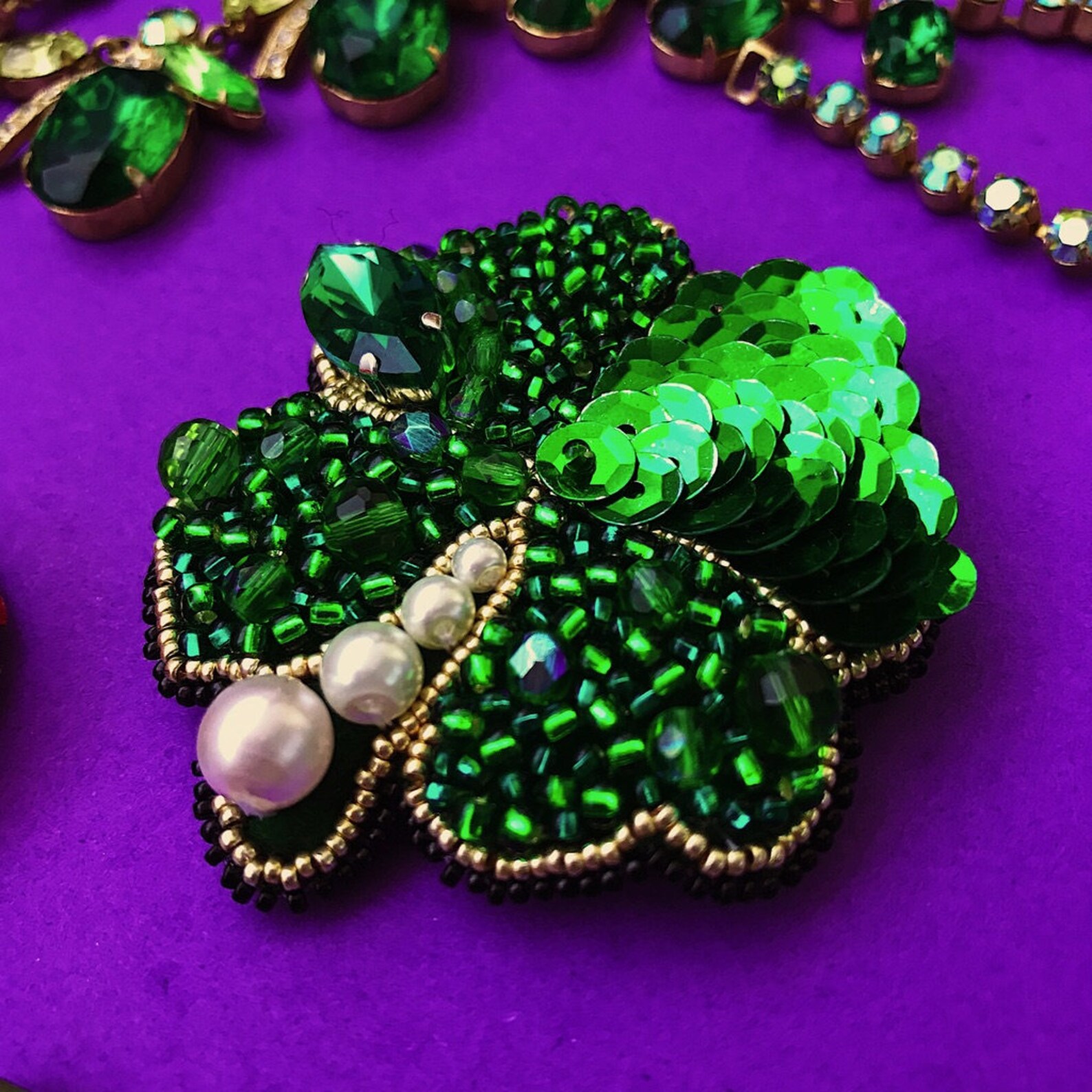 Beaded Brooch Сlover Etsy