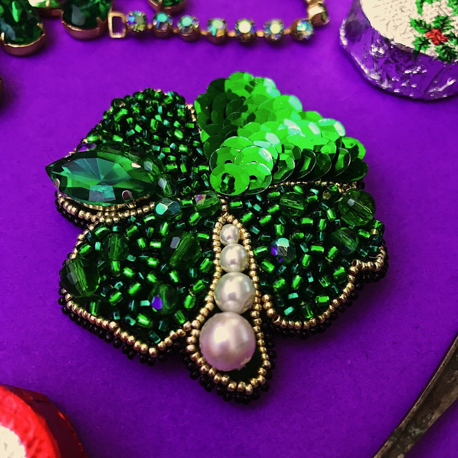 Beaded Brooch Сlover Etsy