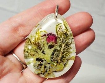 Majestic Rose and Lichen, Resin Pendant