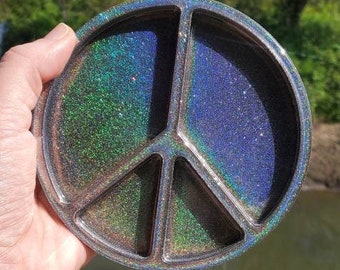 Silver Holographic Glitter Peace Sign Tray