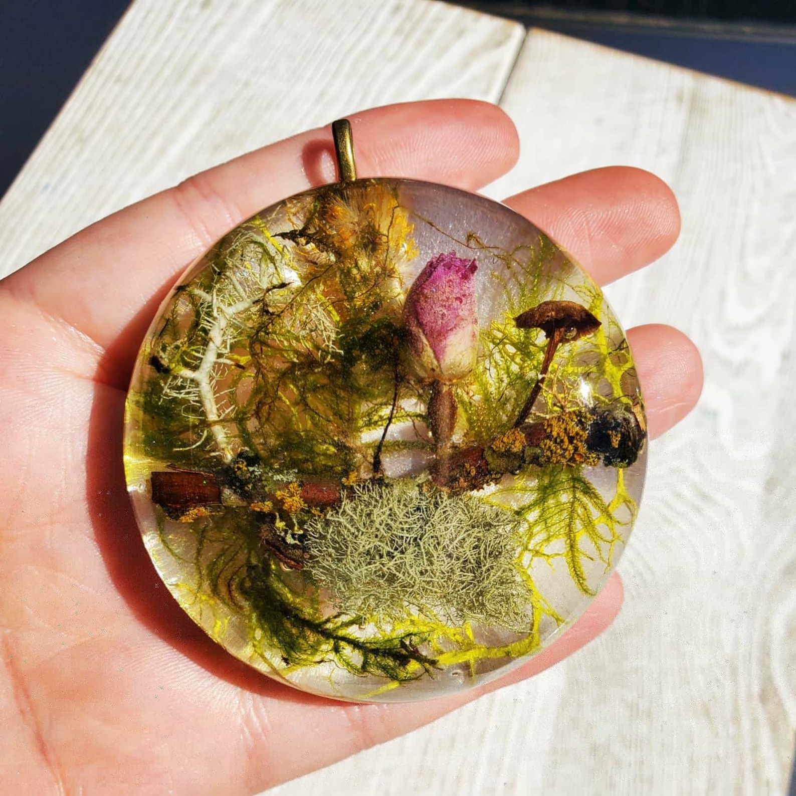 Rose & Mushroom Resin Pendant Etsy